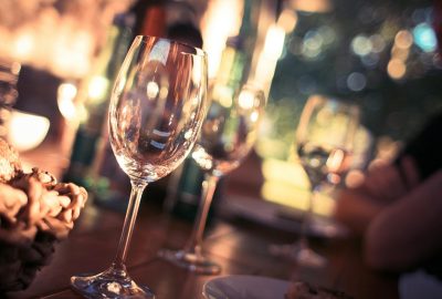 wine glass on restaurant table